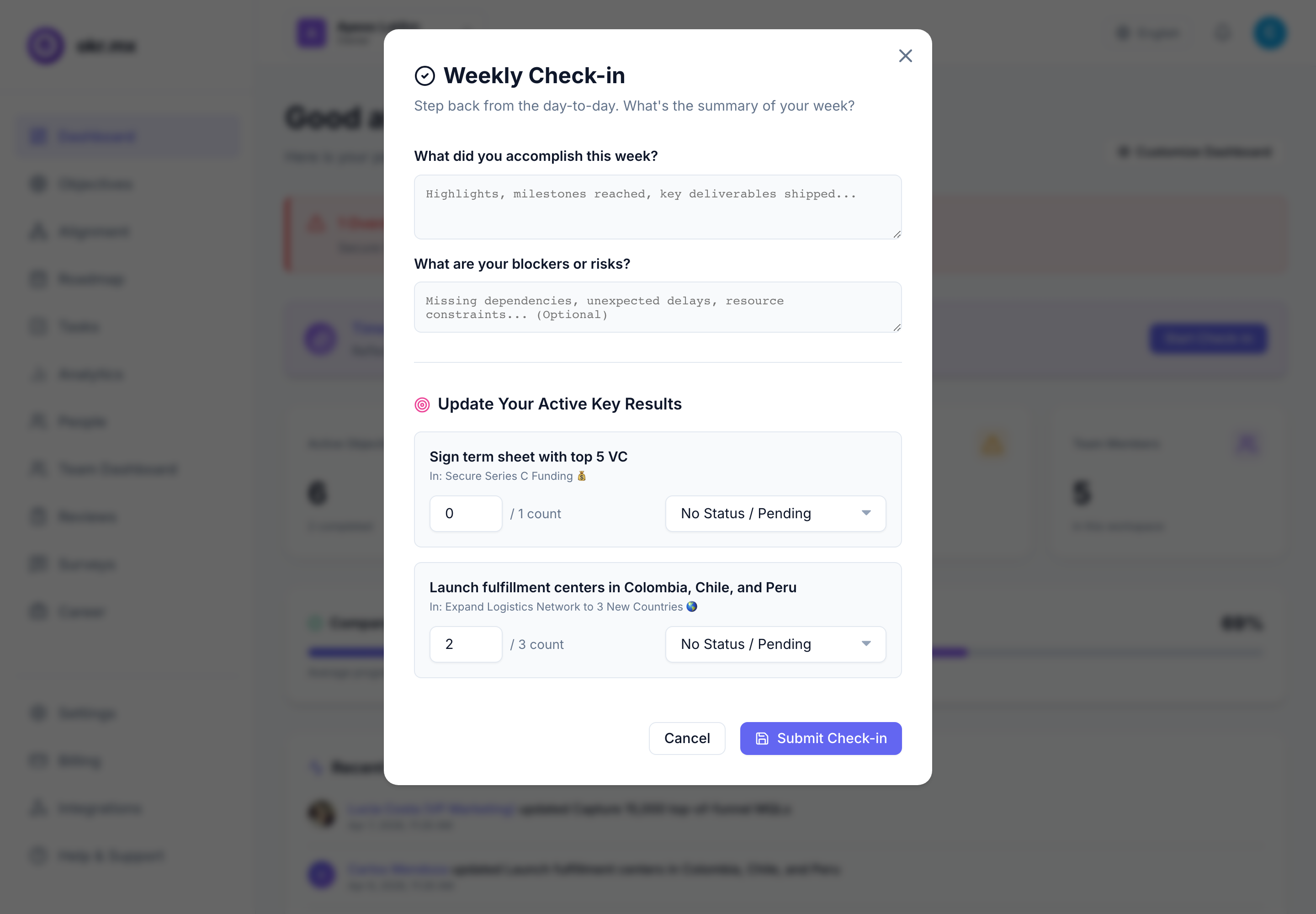 Weekly Check-ins Interface