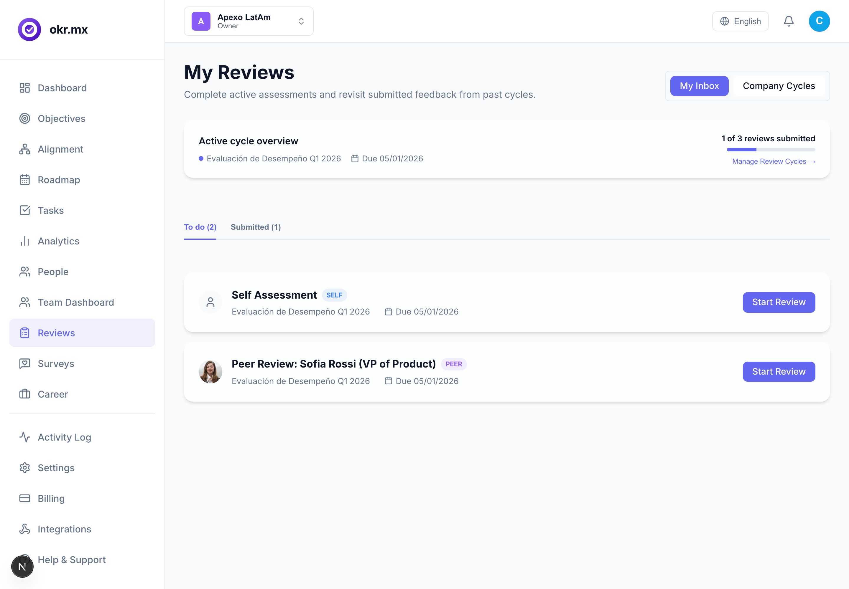 Performance Reviews Interface